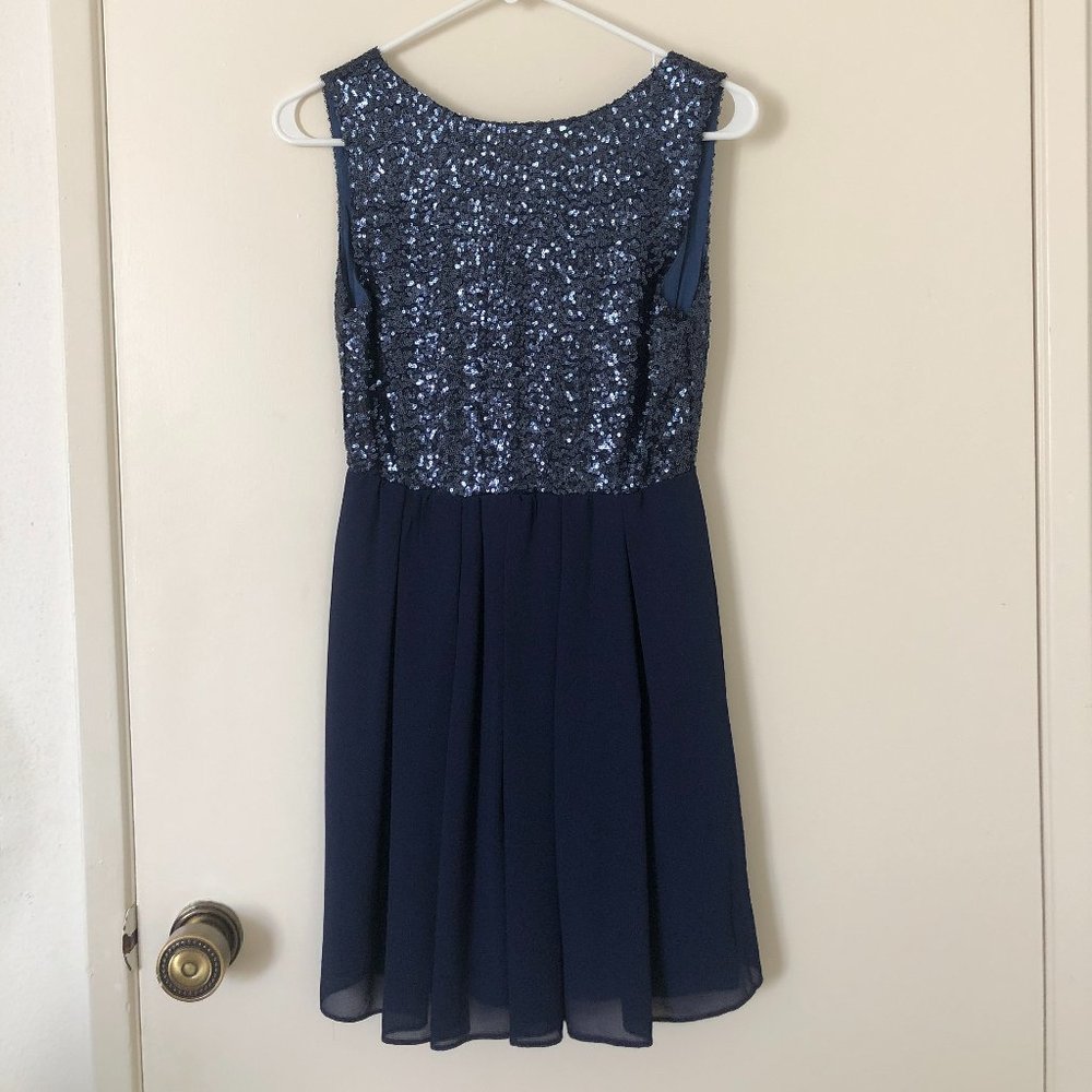 LF Navy Sequin and Chiffon Dress